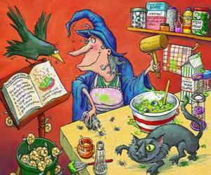 Puzzle Μάγισσα προετοιμασία ένα μαγικό φίλτρο με τα παράξενα συστατικά